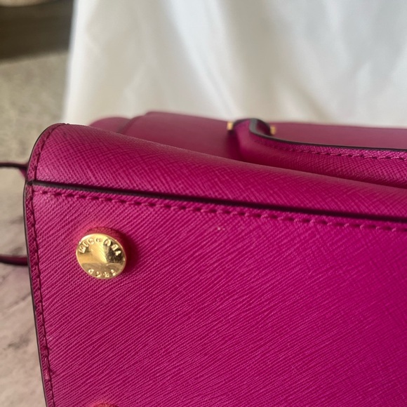 NWT Micheal Kors Medium Selma Saffino Leather Studded Satchel, Hot Pink - Picture 6 of 10